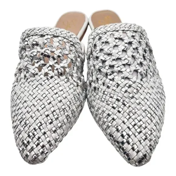 42 Gold Corra Pointed Toe Weaved Leather Slip On Mules Size 5.5 - Picture 4 of 8